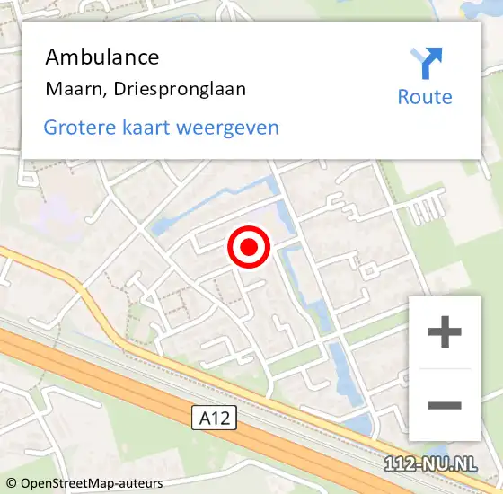 Locatie op kaart van de 112 melding: Ambulance Maarn, Driespronglaan op 21 juli 2016 14:36