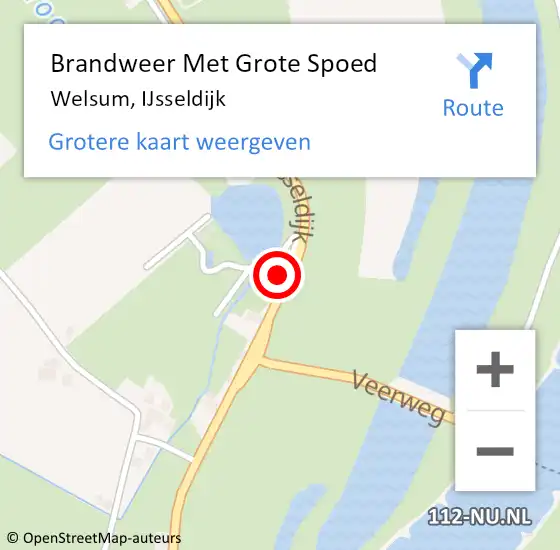 Locatie op kaart van de 112 melding: Brandweer Met Grote Spoed Naar Welsum, IJsseldijk op 21 juli 2016 15:10