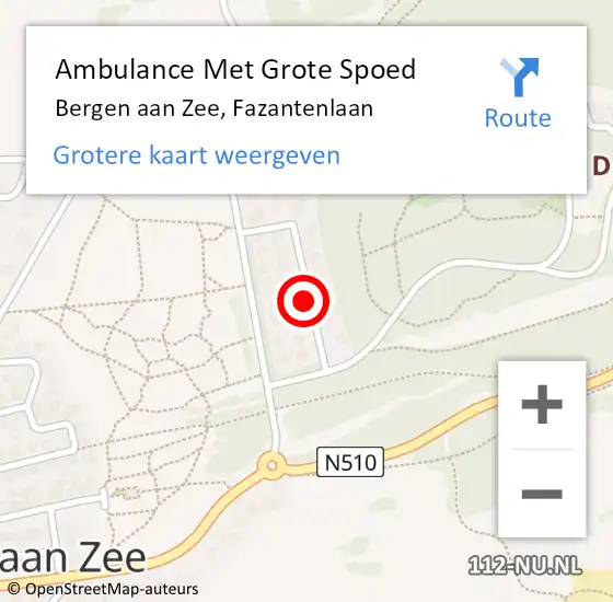 Locatie op kaart van de 112 melding: Ambulance Met Grote Spoed Naar Bergen aan Zee, Fazantenlaan op 21 juli 2016 15:21