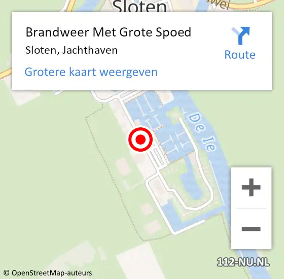 Locatie op kaart van de 112 melding: Brandweer Met Grote Spoed Naar Sloten, Jachthaven op 21 juli 2016 15:41