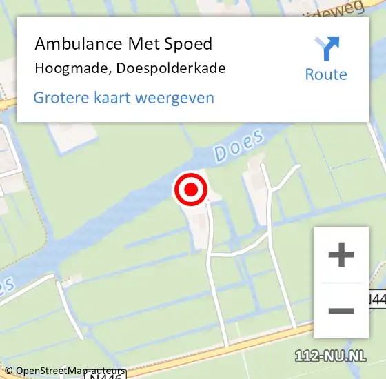 Locatie op kaart van de 112 melding: Ambulance Met Spoed Naar Hoogmade, Doespolderkade op 21 juli 2016 16:45