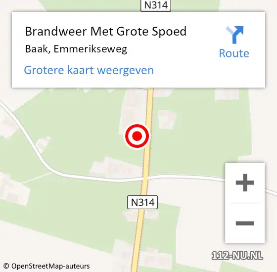 Locatie op kaart van de 112 melding: Brandweer Met Grote Spoed Naar Baak, Emmerikseweg op 21 december 2013 23:37