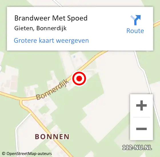 Locatie op kaart van de 112 melding: Brandweer Met Spoed Naar Gieten, Bonnerdijk op 21 juli 2016 19:46