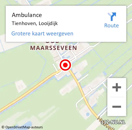 Locatie op kaart van de 112 melding: Ambulance Tienhoven, Looijdijk op 21 juli 2016 21:07