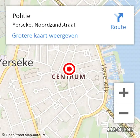 Locatie op kaart van de 112 melding: Politie Yerseke, Noordzandstraat op 21 juli 2016 22:25
