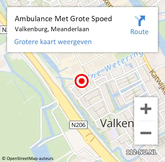 Locatie op kaart van de 112 melding: Ambulance Met Grote Spoed Naar Valkenburg, Meanderlaan op 21 juli 2016 22:33