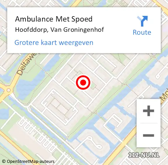 Locatie op kaart van de 112 melding: Ambulance Met Spoed Naar Hoofddorp, Van Groningenhof op 22 juli 2016 05:52