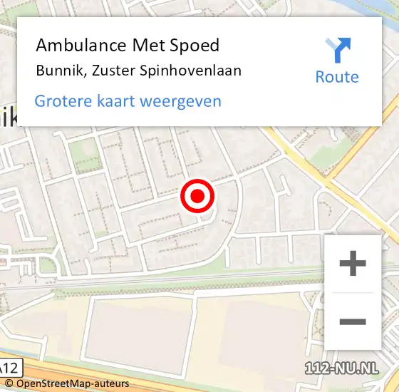 Locatie op kaart van de 112 melding: Ambulance Met Spoed Naar Bunnik, Zuster Spinhovenlaan op 22 juli 2016 05:53