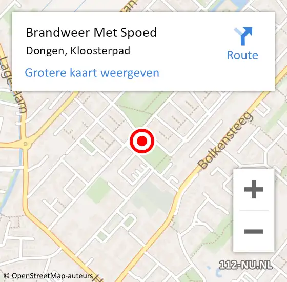 Locatie op kaart van de 112 melding: Brandweer Met Spoed Naar Dongen, Kloosterpad op 22 juli 2016 08:09