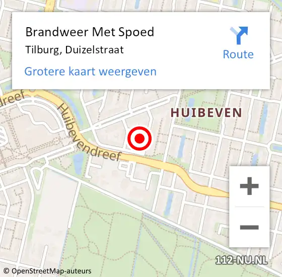 Locatie op kaart van de 112 melding: Brandweer Met Spoed Naar Tilburg, Duizelstraat op 22 juli 2016 08:53