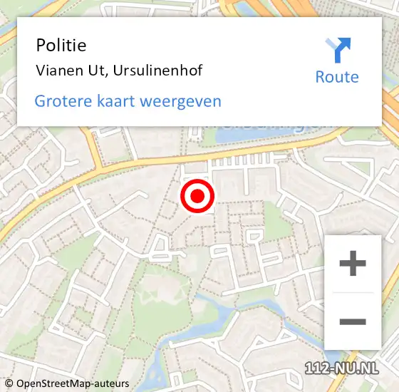 Locatie op kaart van de 112 melding: Politie Vianen Ut, Ursulinenhof op 22 juli 2016 09:11