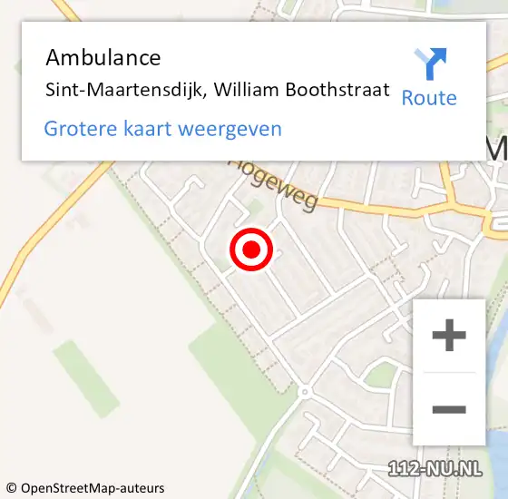 Locatie op kaart van de 112 melding: Ambulance Sint-Maartensdijk, William Boothstraat op 22 juli 2016 09:32