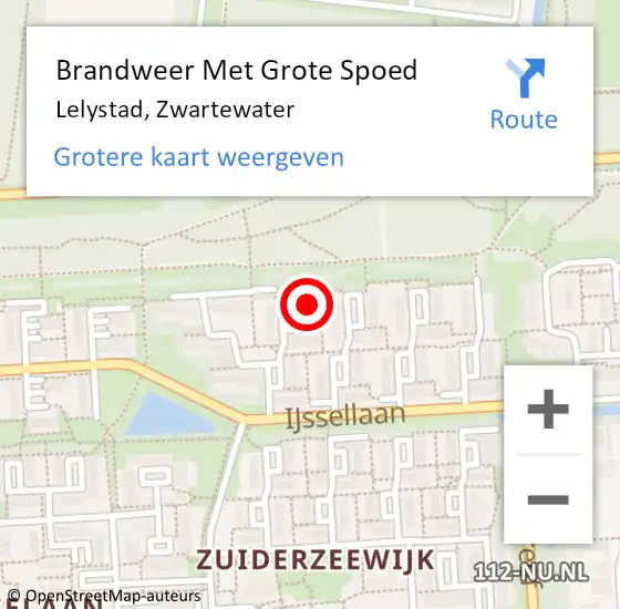 Locatie op kaart van de 112 melding: Brandweer Met Grote Spoed Naar Lelystad, Zwartewater op 22 juli 2016 09:54