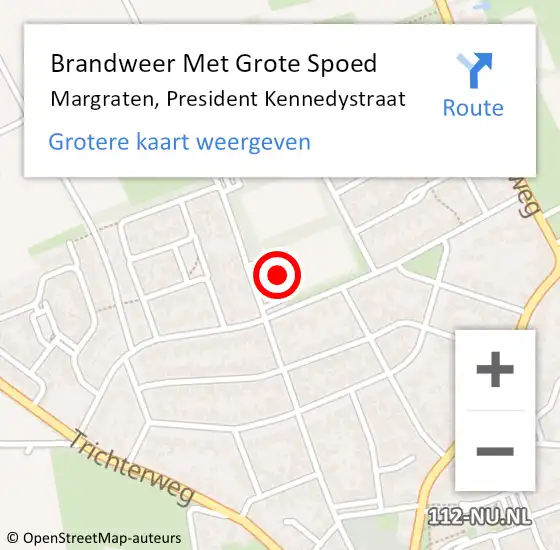 Locatie op kaart van de 112 melding: Brandweer Met Grote Spoed Naar Margraten, President Kennedystraat op 22 juli 2016 09:56