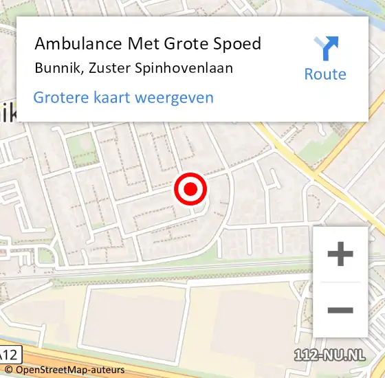 Locatie op kaart van de 112 melding: Ambulance Met Grote Spoed Naar Bunnik, Zuster Spinhovenlaan op 22 juli 2016 09:56