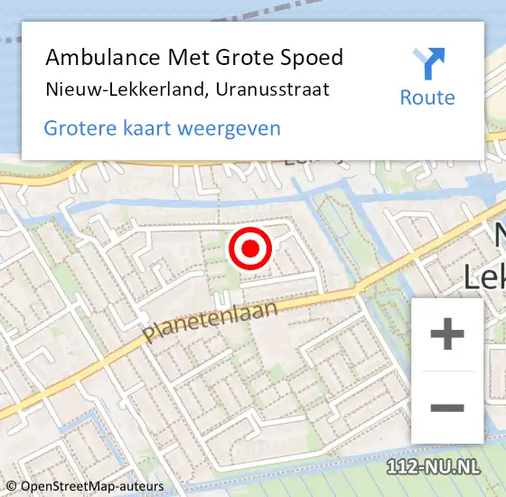 Locatie op kaart van de 112 melding: Ambulance Met Grote Spoed Naar Nieuw-Lekkerland, Uranusstraat op 22 juli 2016 10:00