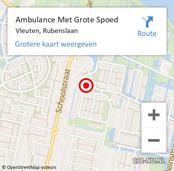 Locatie op kaart van de 112 melding: Ambulance Met Grote Spoed Naar Vleuten, Rubenslaan op 22 juli 2016 10:43