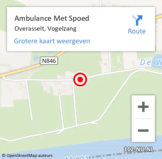 Locatie op kaart van de 112 melding: Ambulance Met Spoed Naar Overasselt, Vogelzang op 22 juli 2016 12:09