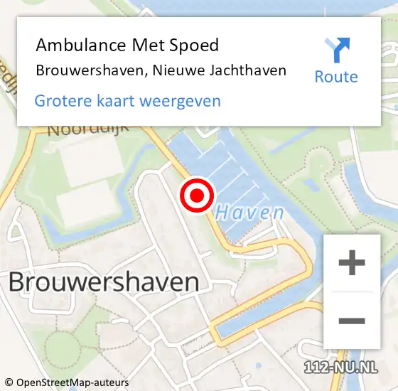 Locatie op kaart van de 112 melding: Ambulance Met Spoed Naar Brouwershaven, Nieuwe Jachthaven op 22 juli 2016 12:10