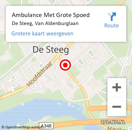 Locatie op kaart van de 112 melding: Ambulance Met Grote Spoed Naar De Steeg, Van Aldenburglaan op 22 juli 2016 13:03