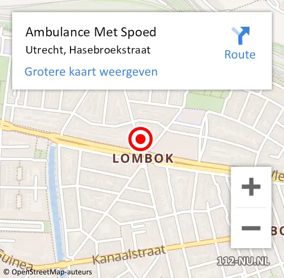 Locatie op kaart van de 112 melding: Ambulance Met Spoed Naar Utrecht, Hasebroekstraat op 22 juli 2016 13:06