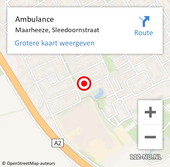 Locatie op kaart van de 112 melding: Ambulance Maarheeze, Sleedoornstraat op 22 juli 2016 13:58