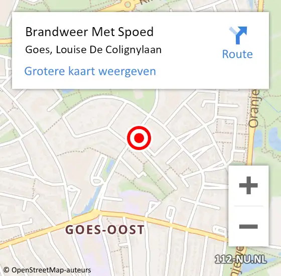 Locatie op kaart van de 112 melding: Brandweer Met Spoed Naar Goes, Louise De Colignylaan op 22 juli 2016 14:13