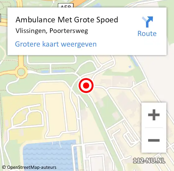 Locatie op kaart van de 112 melding: Ambulance Met Grote Spoed Naar Vlissingen, Poortersweg op 22 juli 2016 14:42