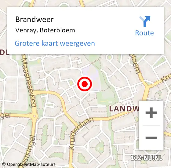 Locatie op kaart van de 112 melding: Brandweer Venray, Boterbloem op 22 juli 2016 15:32