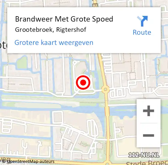 Locatie op kaart van de 112 melding: Brandweer Met Grote Spoed Naar Grootebroek, Rigtershof op 22 juli 2016 16:57