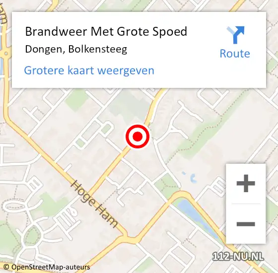 Locatie op kaart van de 112 melding: Brandweer Met Grote Spoed Naar Dongen, Bolkensteeg op 22 juli 2016 18:24