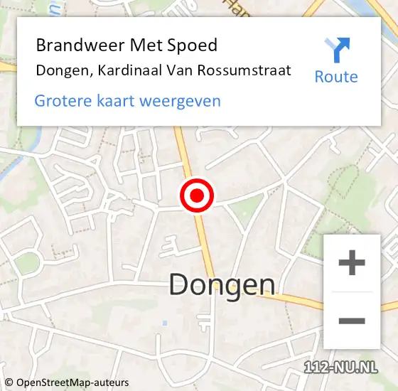 Locatie op kaart van de 112 melding: Brandweer Met Spoed Naar Dongen, Kardinaal Van Rossumstraat op 22 juli 2016 20:54