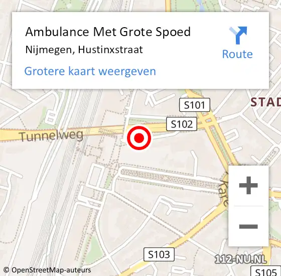 Locatie op kaart van de 112 melding: Ambulance Met Grote Spoed Naar Nijmegen, Hustinxstraat op 22 juli 2016 21:14