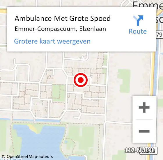 Locatie op kaart van de 112 melding: Ambulance Met Grote Spoed Naar Emmer-Compascuum, Elzenlaan op 22 juli 2016 21:46