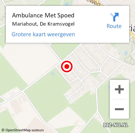 Locatie op kaart van de 112 melding: Ambulance Met Spoed Naar Mariahout, De Kramsvogel op 22 juli 2016 23:28