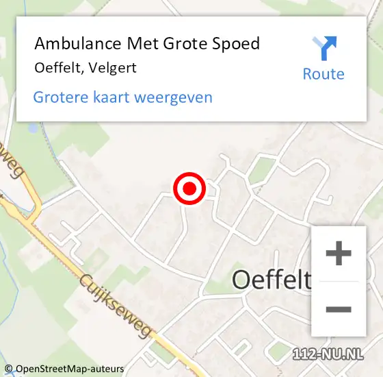 Locatie op kaart van de 112 melding: Ambulance Met Grote Spoed Naar Oeffelt, Velgert op 22 juli 2016 23:50