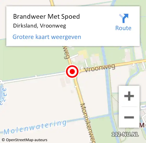 Locatie op kaart van de 112 melding: Brandweer Met Spoed Naar Dirksland, Vroonweg op 23 juli 2016 04:42