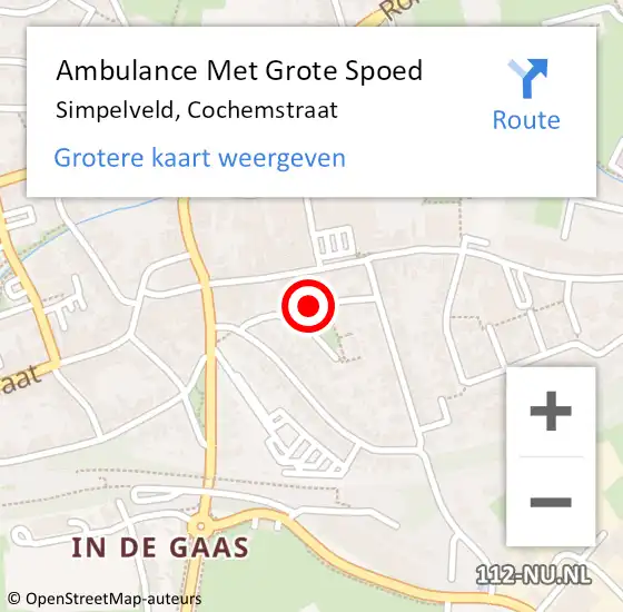 Locatie op kaart van de 112 melding: Ambulance Met Grote Spoed Naar Simpelveld, Cochemstraat op 6 september 2013 15:47