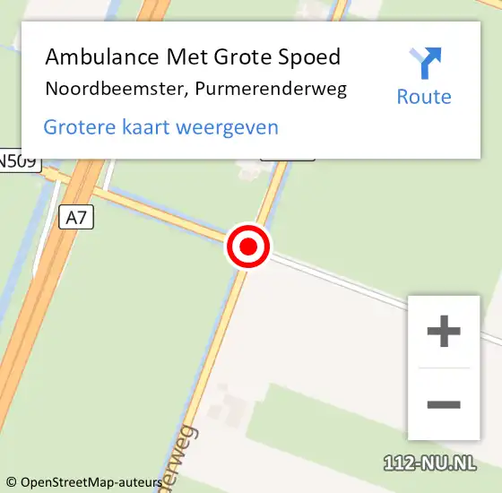 Locatie op kaart van de 112 melding: Ambulance Met Grote Spoed Naar Noordbeemster, Purmerenderweg op 23 juli 2016 05:34