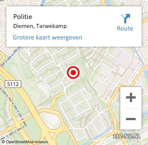 Locatie op kaart van de 112 melding: Politie Diemen, Tarwekamp op 23 juli 2016 11:50