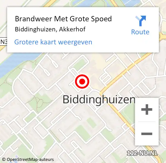 Locatie op kaart van de 112 melding: Brandweer Met Grote Spoed Naar Biddinghuizen, Akkerhof op 23 juli 2016 13:10