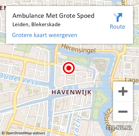 Locatie op kaart van de 112 melding: Ambulance Met Grote Spoed Naar Leiden, Blekerskade op 23 juli 2016 13:39