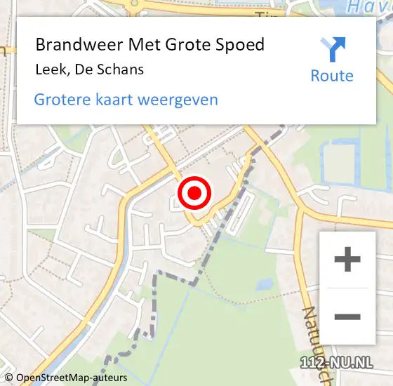 Locatie op kaart van de 112 melding: Brandweer Met Grote Spoed Naar Leek, De Schans op 23 juli 2016 14:12