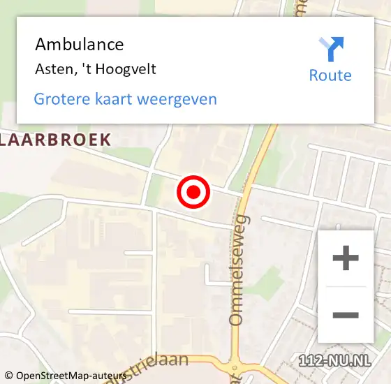 Locatie op kaart van de 112 melding: Ambulance Asten, 't Hoogvelt op 23 juli 2016 15:05