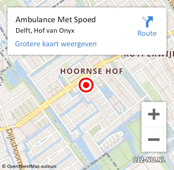 Locatie op kaart van de 112 melding: Ambulance Met Spoed Naar Delft, Hof van Onyx op 23 juli 2016 15:08
