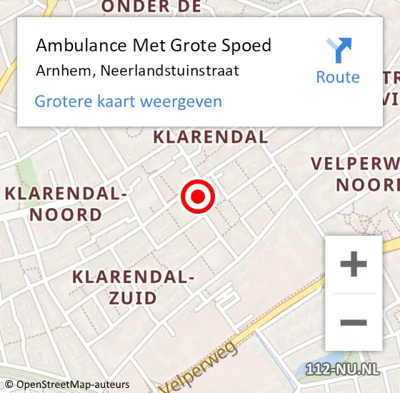 Locatie op kaart van de 112 melding: Ambulance Met Grote Spoed Naar Arnhem, Neerlandstuinstraat op 23 juli 2016 15:31