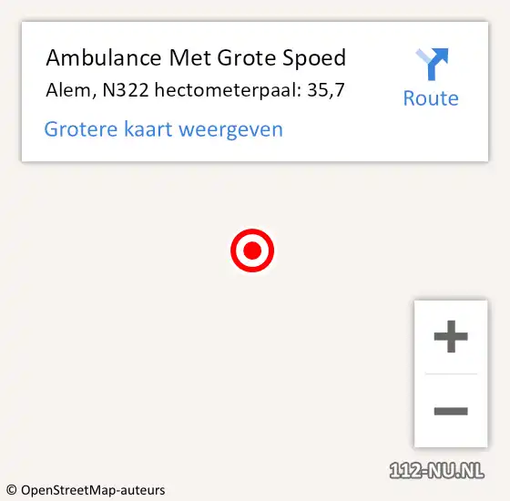 Locatie op kaart van de 112 melding: Ambulance Met Grote Spoed Naar Alem, N322 hectometerpaal: 35,7 op 23 juli 2016 16:31