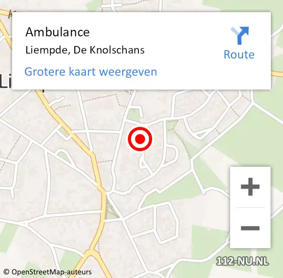 Locatie op kaart van de 112 melding: Ambulance Liempde, De Knolschans op 23 juli 2016 16:38