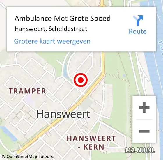 Locatie op kaart van de 112 melding: Ambulance Met Grote Spoed Naar Hansweert, Scheldestraat op 23 juli 2016 17:46