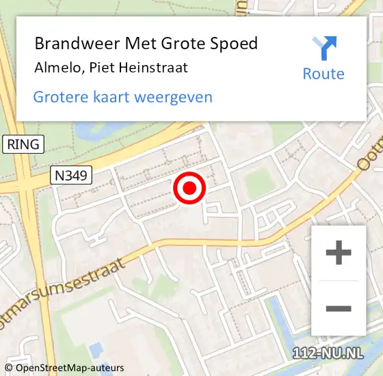 Locatie op kaart van de 112 melding: Brandweer Met Grote Spoed Naar Almelo, Piet Heinstraat op 23 juli 2016 19:51